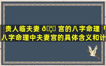 贵人临夫妻 🦍 宫的八字命理「八字命理中夫妻宫的具体含义和计算方法」